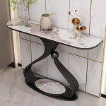 Konsolentisch - Leichte Luxus-Steinplatte mit schwarzem Karbonstahlrahmen, Flurtisch im Industriestil, f&uuml;r Wohnzimmer, Schlafzimmer, Foyer
