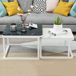 Nesting End Table Set, virnastatav kohvilaud marmori efektiga karastatud klaasplaadiga, sileda pinnaga metallist alus elutuppa, mitmek&uuml;lgne k&uuml;lglaudade komplekt
