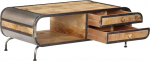Tidyard kohvilaud 100 x 50 x 35 cm (L x S x K) 2 sahtli ja 1 kambriga | Design elutoa laud maamaja stiilis | puidust laud rauaraamiga | rustikaalne sahtlilaud mangomassiivpuidust