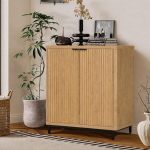 Buffeekapp koos panipaigaga Sideboard Modernne Sideboard 2 ukse ja 3 riiuliga Ribed Media Console elutuppa k&ouml;&ouml;ki s&ouml;&ouml;gituppa koridori (naturaalne tamm)