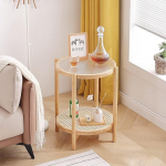 Tiita Rattan Coffee Table, Round Side Table, 50 cm, Modern Side Table, Small Bamboo Living Room Side Table, Glass Sofa Side Table for Balcony and Office, Outdoor/Indoor (Horizontal Stripes)