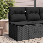 Gartensofa schwarz Poly Rattan 55x62x69 cm wetterfestes Outdoor Couch mit abnehmbaren Kissen modulare Lounge f&uuml;r kleine Balkone Terrasse und Wintergarten