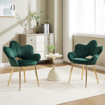 S&ouml;&ouml;gitoa toolid k&auml;etoega, 2 komplekt, Sametist garderoobitool lehepuu seljatoega, kaasaegne Shell Lounge tool reguleeritavate kuldsete jalgadega elutuppa ja magamistuppa, roheline