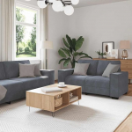 3-TLG. Diivanikomplekt pol&uuml;ester Samt Diivan Garnitur Dunkelgrau Polstersofa Wohnzimmer mit Kissen