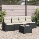 Garten Diivan Set Poly-Rattan 5-teilig schwarz Creme mit Tisch Terrassenm&ouml;bel Set 5-TLG Gartenm&ouml;bel Poly-Rattan schwarz Creme Garten Sofagarnitur
