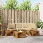 Modulares Gartensofa Set aus Akazienholz - Wetterfeste Outdoor M&ouml;belgruppe als 5 St&uuml;ck Sofagarnitur in Natur und Beige - Akazienholz Sofa mit Kissen