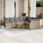 Modulares Gartensofa komplekt 10-TLG. Beige Poly Rattan mit Kissen und Ablage als Garten Sofagarnitur