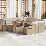 Poly Rattan Garten Essgruppe mit Stauraum 9-teilig, Garten-Dining-Set Poly Rattan 9-teilig in Beige und Creme inklusive Kissen, Au&szlig;enm&ouml;bel Essgruppe 9 St&uuml;ck
