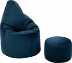 Loft 25 Capriccio Velvet Bean Bag Chair, Premium Velvet Bean Bag siseruumides kasutamiseks kodus ja elutoas, Ergonoomiline disain keha toetamiseks (Bean Bag + Stool Pouffe, Pacific)