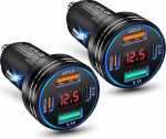 65 W sigaretis&uuml;&uuml;taja USB, 2-pakk 4-portiline autolaadija, USB C kiirlaadija, PD&QC3.0 mobiiltelefoni autolaadija LED-voltmeetriga, 12 V adapter iPhone 17 16 16e 15 Pro Max, Samsung S25 S24 Ultra jaoks.