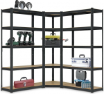 Juskys 3 riiulis&uuml;steem Metal Basic | 1 nurgariiul ja 2 hoiuriiulit | 15 riiulit MDF puidust | 2625 kg | Raske riiulite ladustamise riiulid keldri riiulid (Hall)