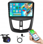 Hikity 2+64G Android 15 Autoradio mit kabellosem CarPlay und Android Auto f&uuml;r Peugeot 207 2006-2015, 9-Zoll-Bildschirm Radio mit Bluetooth Mirror Link GPS WLAN FM SWC USB EQ und Canbus