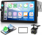 VECHTEL Autoradio 1 DIN traadita Carplay Android autoga, 7-tolline IPS HD puuteekraaniga autoraadio toetus Bluetooth FM raadio USB/TF/AUX peeglilink tagurduskaameraga