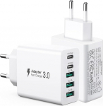 2 USB C-laadija 50 W pakett, 5 pordi mitme USB-pistikuga, 2 USBC + 3 USBA, 50 W toiteallikaga seinalaadija, kiirlaadija PD 3.0 toiteadapter, mis &uuml;hildub iPhone 12/13/14/15/Galaxy S25/Mobiiliga