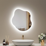 EMKE vannitoa peegel valgustusega, 50 x 45 cm, as&uuml;mmeetriline peegel, 3 valgusv&auml;rvi, timmitav, uduvastane, vannitoa peegel valgustusega, IP44, energias&auml;&auml;stlik, LED-vannitoa peegel.