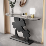Four Leaf Clovers Glam Halbmond-Konsole, Sofatisch, Schieferveranda-Tisch, Wohnzimmer, Veranda, wundersch&ouml;ner rechteckiger Marmor-/Metallrahmen, nordischer Marmor-Tisch (D,160 cm)