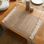 Tischset Rechteckig Stoff, 10er Set Einfarbig mit Quaste Platzsets f&uuml;r k&uuml;che Speisetisch Hotel, Platz-Matten, Braun, Stil 3, 30x45cm