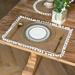 Ristk&uuml;likukujuline pestav taldrik, 6 taldriku komplekt, piklik talumajapidamise stiilis, pomponiga taldrik, kaasaegne, taldrik k&ouml;&ouml;ki, koju, s&ouml;&ouml;gitoa lauale, restorani, 45 x 30 cm (pruunikas valge, stiil 5)