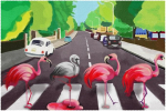 Kangast laualusad, pestavad laualusad s&ouml;&ouml;gilauale, 6 tk, kunstimaali Flamingo t&auml;naval