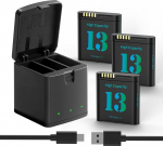 Hero 13 akulaadijakomplekt, 2800 mAh asendusakud, C-t&uuml;&uuml;pi LED, kolmekanaliline laadija Hero 13 Black'ile, t&auml;ielikult &uuml;hilduv originaaliga (3 tk aku + 1 tk laadimiskomplekt)