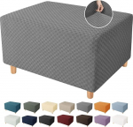 YEMYHOM Jacquard Ottoman Cover High Stretch Foldable Storage Rectangle Removable Slipcover (Ottoman, XXS, Light Grey)