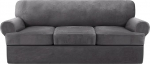 Velvet T padjad diivanikate 4 t&uuml;kki diivanikate m&ouml;&ouml;bli kaitsja Stretch T padjad diivan Slipcover 3 padjadele diivanile 3 individuaalse T padjakattega (Hall, diivan)