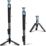 SIRUI P-424FL Camera Monopod, 190 cm Heavy Duty Carbon Fibre Photo Video Monopod, 4-Section Professional with Feet, Modular 3 in 1, Quick Release Design, Max Load 12 kg