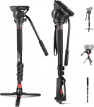 NEEWER GM76 Professional Camera Monopod with Feet, 179 cm Telescopic Portable Aluminium Travel Monopod & Swivel Tilt Fluid Head & Removable Tripod Base for DSLR Camera, Max. Load 6 kg
