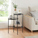 [en.casa] M&ouml;lndal k&uuml;ljelaud 3 riiuliga 70 x 58 x 37 cm Must k&uuml;ljelaud kohvilaud metallist klaasist diivanilaud