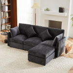 Merax nurgadiivan L-kujuline modulaarne 3-kohaline diivan koos teisaldatava jalatoega, &scaron;enillkangas, Premium Comfort, ruumikasutus ja teisaldatav, hall