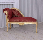 PALAZZO INT Ottomani "Sanssouci Castle" | Kulditud puidust raamiga rokokoo stiilis diivan | Punane/kuldne kate | Shabby Chic Chaise Longue, k&auml;sitsi valmistatud, m&otilde;&otilde;tmed 105 x 50 x 76 cm, istme k&otilde;rgus 47 cm.