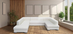 Quattro Meble Super Large Corner Diivan Valgest ehtsast nahast valmistatud nurgadiivan U-kujuline London U 200 x 333 x 170 cm Diivan diivan magamisfunktsiooniga, voodikast Ehtne nahast nurgadiivan Nahast diivan suur