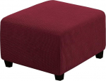 Stretch Stool Cover Rectangular Stock Footrest Protective Cover with Elastic Base Checked Elastane Jacquard Fabric (Wine Red, Large)