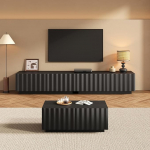 Wohnzimmer-Set mit Wellenoptik, TV-Schrank und Couchtisch, Stauraum, kaasaegne, stabiilne, praktiline, Schwarz