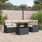 6-teiliges Garten-Sofa-Set in Schwarz und Creme aus Poly-Rattan als modulares Gartensofa-Set 6 St&uuml;ck f&uuml;r den Outdoor-Bereich.