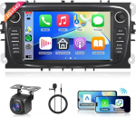 Hodozzy 2G + 64G Android Autoradio Ford Focus II S-Max Mondeo Galaxy Il C-Max, 7-tolline puuteekraaniga GPS navigatsioon Carplay Android autoga, autoradio 2 DIN Bluetooth, WiFi, AM/FM/RDS raadio, tagurduskaamera