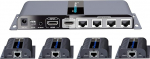 PremiumCord HDMI 1-4 Splitter + 4x Extender &uuml;le kaabli CAT6 / 6a / 7, koos toiteallikaga, metallist korpus, video resolutsioon Full HD 1080p 60Hz, 3D, HDCP, v&auml;rv Must