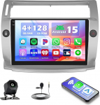 Hikity 4+128G Autoradio f&uuml;r Citroen C4 2004-2009/C-Quatre 2008-2012, 9" Bildschirm Radio mit Wireless CarPlay Android Auto Bluetooth Navi GPS WiFi EQ USB
