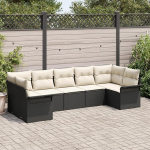 Rantry 7-teiliges Garten-Sofa-Set mit Kissen Schwarz Poly-Rattan Gartenlounge Model3345507