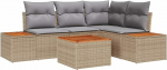 Rantry 5-teiliges Garten-Sofa-Set mit Kissen Beige Poly Rattan Akazie Gartenlounge Model3348081