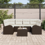 Rantry 7-teiliges Garten-Sofa-Set mit Kissen Braun Poly Rattan Gartenlounge Model3345938