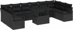 11-teiliges Garten Sofa Set mit Kissen Schwarzes Poly Rattan, 2-Sitzer Garten Sofa mit Kissen Schwarzes Poly Rattan Gartenlounge Model3348899