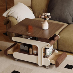 Kokkupandav kohvilaud avatud riiuliga elutuppa, k&uuml;ljelaud, kokkupandav s&ouml;&ouml;gilaud koos kokkupandava ja 360&deg; p&ouml;&ouml;rleva lauaplaadiga