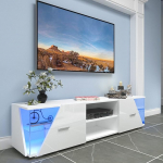 Dripex TV Lowboard White High Gloss with LED Lighting Cabinet TV Table TV Display Cabinet 150 x 37 x 35 cm
