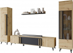 Mirjan24 Hailea II Living Room Set, Living Room Cabinet, Cupboard in Set: Shelf, Display Cabinet, Wall Shelf, TV Lowboard (Artisan Oak/Black Graphite, without Lighting)