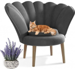 MartHome Glamour Armchair, Velvet Chair, Comfortable Upholstered Chair, High-Quality Shell Chair, Modern Living Room Chair, Elegant Design Chair, Velour Chair with Beech Wood Feet (Grey)