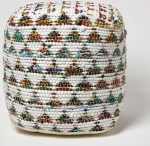 Homescapes White Multi Coloured Square Cube Beanbag Traditional Chindi Style Filling - 40 x 40 x 40 cm