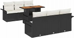 7-teiliges Garten Sofa Set mit Kissen Schwarz Poly Rattan Akazie Gartenlounge Model3349277