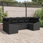 Rantry 6-teiliges Garten Sofa Set mit Kissen Schwarz Poly-Rattan Gartenlounge Model3346863