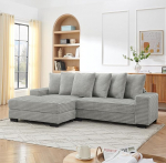 4-kohaline L-kujuline nurgadiivan, kaasaegne diivan, 4-kohaline diivan 6 padjaga ja Chaise Longue, polsterdatud diivan elutuppa, magamistuppa, korterisse, kontorisse, Corduroy kangas, hall